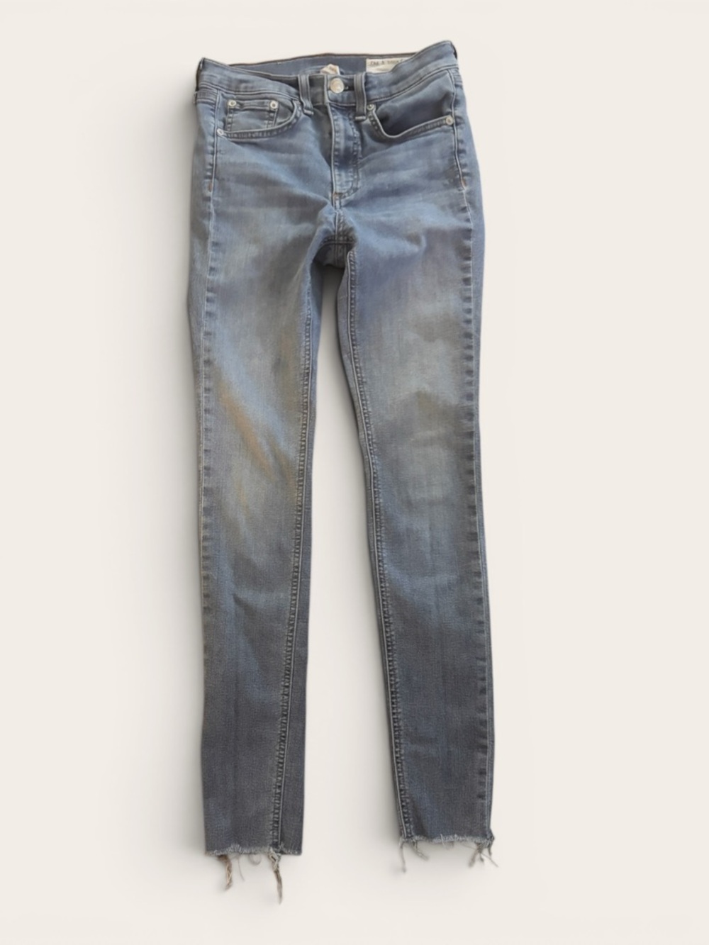 Rag & Bone High Rise Skinny Jeans Raw Hem Light Wash Size 25